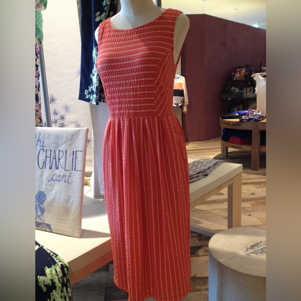 Striped Coral Sleeveless Dress